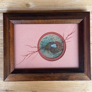 VTG Stockstill Original Painting 9x7 Inch Birds Nest Egg Matted Wood Frame Texas